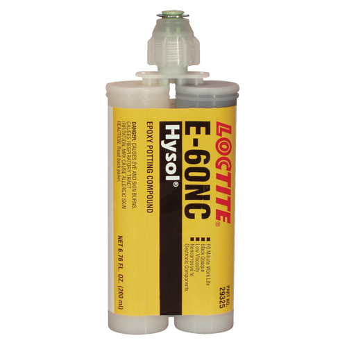 Adh&eacute;sifs structuraux non corrosifs pour les composants &eacute;lectriques E-60NC, 200 ml, Cartouche double, Deux composants, Noir Cintas