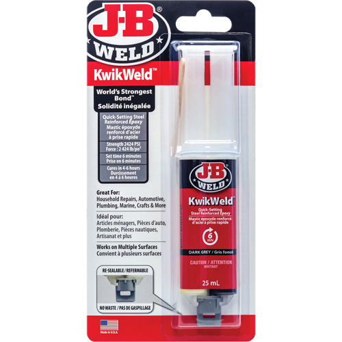 Adh&eacute;sif KwikWeld, 25 ml, Seringue, Deux composants, Gris Cintas