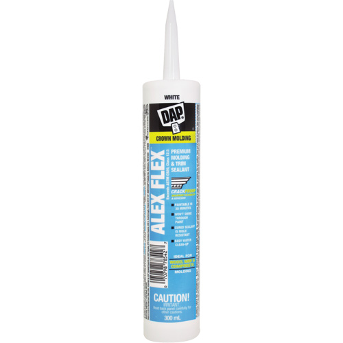 Scellant de silicone, acrylique et latex de qualit&eacute; sup&eacute;rieure pour moulures et garnitures Alex Flex, 300 ml, Cartouche, Blanc Cintas