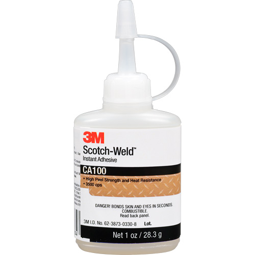 Adh&eacute;sif instantan&eacute; CA100 Scotch-Weld, Blanc cass&eacute;, Bouteille, 1 oz Cintas