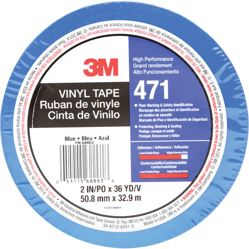 471 Vinyl Tape, 50.8 mm (2") W x 32.9 m (108') L, 5.2 mils, Blue Cintas