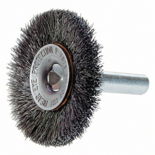 Crimped Wire Wheel Brush with 1/4" Shank, 3" Dia., 0.014" Fill, 1/4" Arbor Cintas