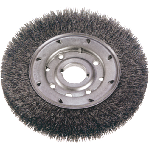Crimped Wire Wheel Brushes - Narrow Face, 8" Dia., 0.014" Fill, 1-1/4" Arbor Cintas