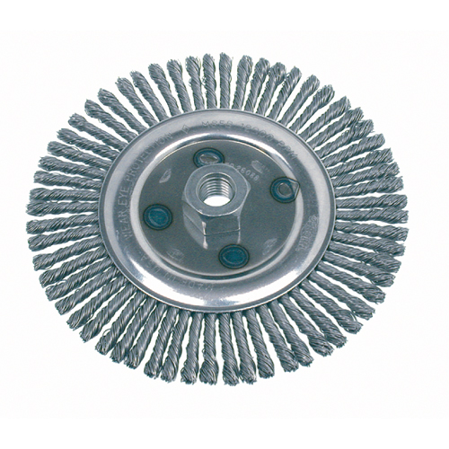 Knot Wire Wheel Brushes - Stringer Bead, 4-7/8" Dia., 0.02" Fill, 5/8"-11 Arbor, Steel Cintas