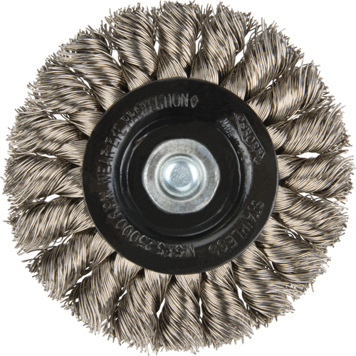 Knot Wire Wheel Brushes - Standard Twist Knot with 1/4" shank, 3" Dia., 0.014" Fill, Stainless Steel Cintas