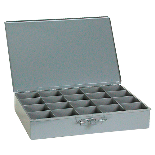 Compartment Scoop Boxes, Steel, 20 Slots, 18" W x 12" D x 3" H, Grey Cintas