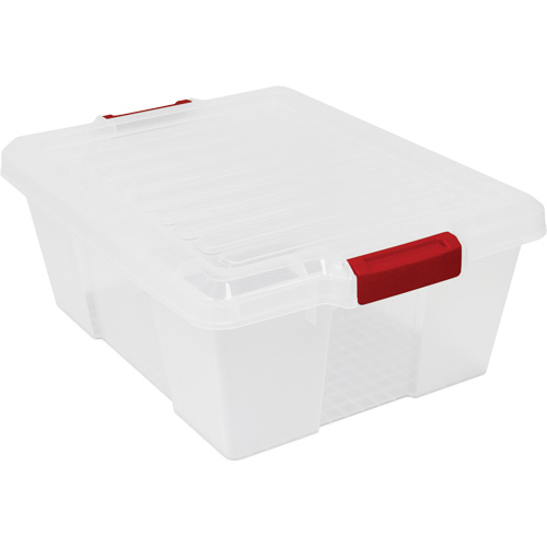 Contenant avec loquets en plastique,  la x 21" p x 7,75" h, Transparent Cintas