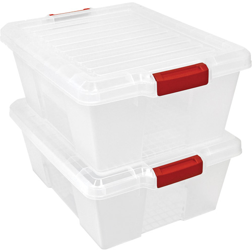 Contenant avec loquets en plastique,  la x 21" p x 7,75" h, Transparent Cintas