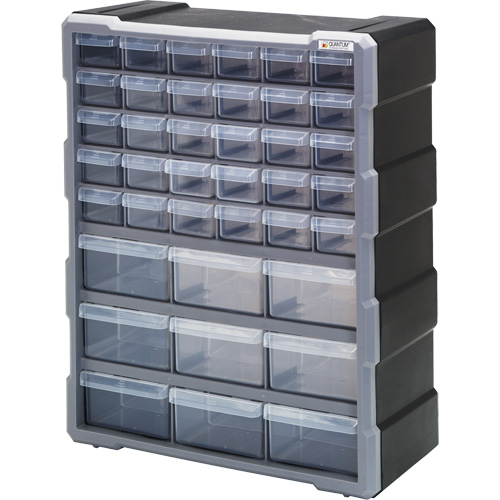 Drawer Cabinet, Plastic, 39 Drawers, 15" x 6-1/4" x 18-3/4", Black Cintas