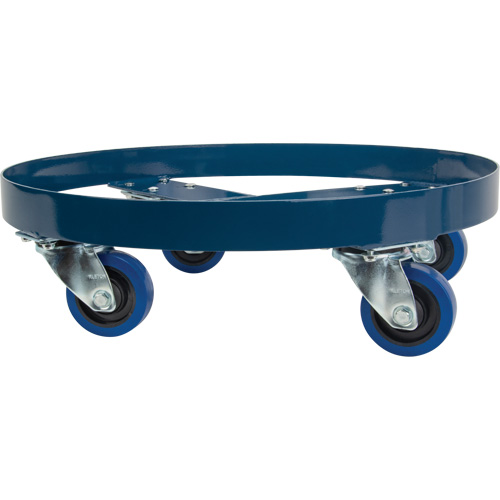 Drum Dolly, Steel, 1400 lbs. Capacity, 24" Diameter, Blue Elastic Casters Cintas