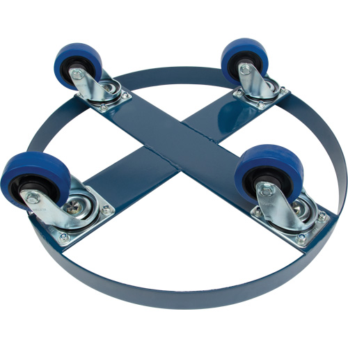 Drum Dolly, Steel, 1400 lbs. Capacity, 24" Diameter, Blue Elastic Casters Cintas