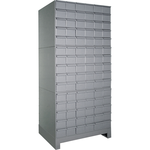 Armoires &agrave; tiroirs industriels avec base, 90 tiroirs, 34-1/8" la x 12-1/4" p x 69-1/8" h, Gris Cintas