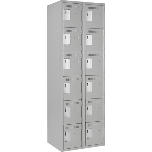 Clean Line Lockerettes, 6 -tier, Bank of 2, 24" x 18" x 72", Steel, Grey, Rivet (Assembled) Cintas