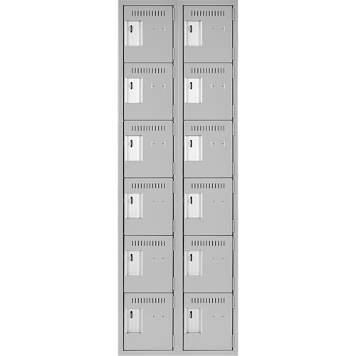 Clean Line Lockerettes, 6 -tier, Bank of 2, 24" x 18" x 72", Steel, Grey, Rivet (Assembled) Cintas