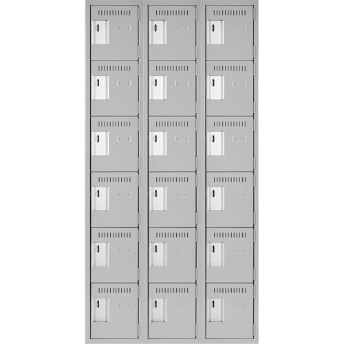 Clean Line Lockerettes, 6 -tier, Bank of 3, 36" x 18" x 72", Steel, Grey, Rivet (Assembled) Cintas