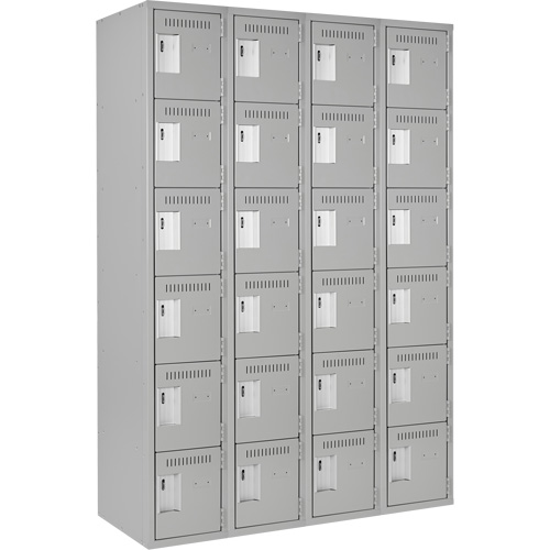 Clean Line Lockerettes, 6 -tier, Bank of 4, 48" x 18" x 72", Steel, Grey, Rivet (Assembled) Cintas