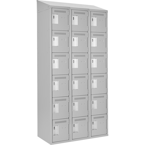 Clean Line Lockerette , 6 -tier, Bank of 3, 36" x 18" x 78", Steel, Grey, Rivet (Assembled) Cintas