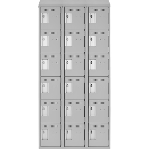 Clean Line Lockerette , 6 -tier, Bank of 3, 36" x 18" x 78", Steel, Grey, Rivet (Assembled) Cintas