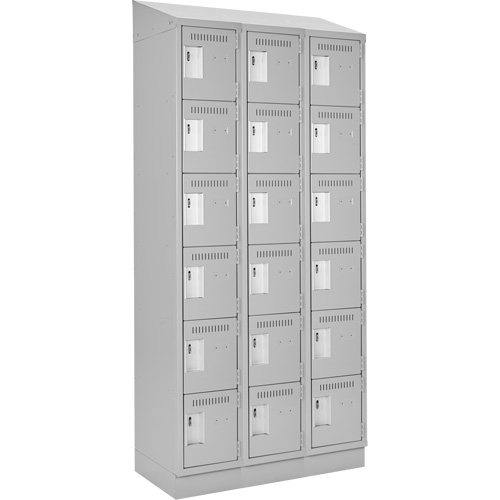 Clean Line Lockerette, 6 -tier, Bank of 3, 36" x 18" x 82", Steel, Grey, Rivet (Assembled) Cintas