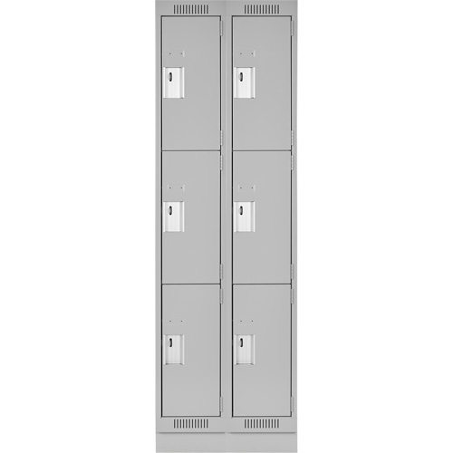 Clean Line Lockers, 3 -tier, Bank of 2, 24" x 18" x 76", Steel, Grey, Rivet (Assembled) Cintas