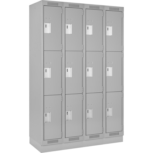 Clean Line Lockers, 3 -tier, Bank of 4, 48" x 18" x 76", Steel, Grey, Rivet (Assembled) Cintas