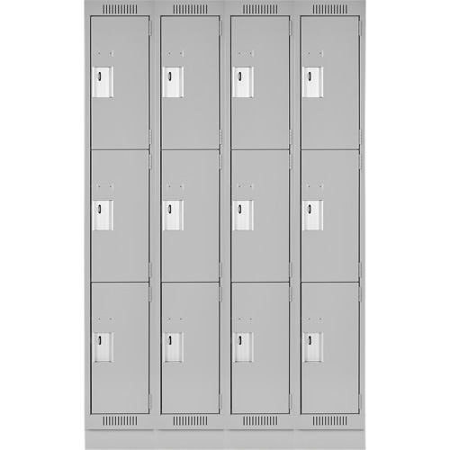 Clean Line Lockers, 3 -tier, Bank of 4, 48" x 18" x 76", Steel, Grey, Rivet (Assembled) Cintas