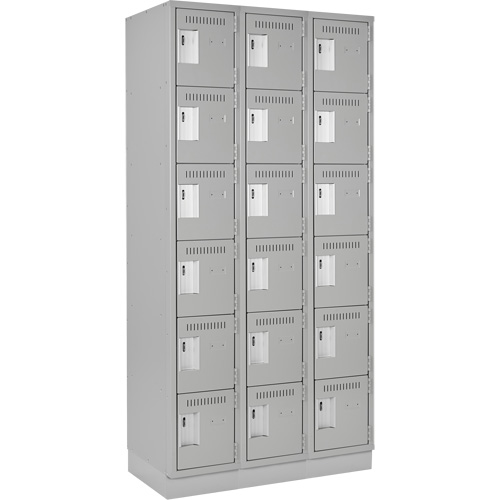 Clean Line Lockerette, 6 -tier, Bank of 3, 36" x 18" x 76", Steel, Grey, Rivet (Assembled) Cintas