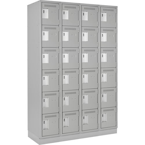 Clean Line Lockerette, 6 -tier, Bank of 4, 48" x 18" x 76", Steel, Grey, Rivet (Assembled) Cintas