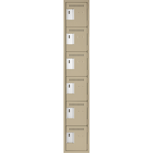 Clean Line Lockerette, 6 -tier, 12" x 18" x 72", Steel, Beige, Rivet (Assembled) Cintas