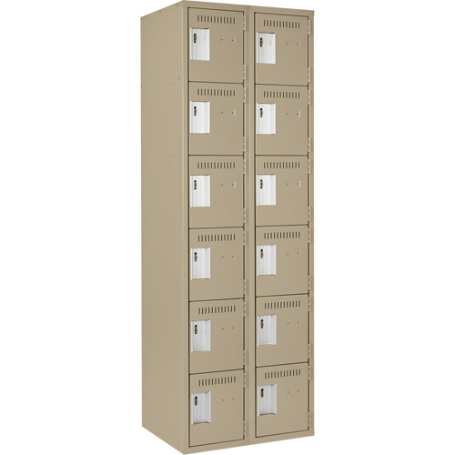 Clean Line Lockerette, 6 -tier, Bank of 2, 24" x 18" x 72", Steel, Beige, Rivet (Assembled) Cintas