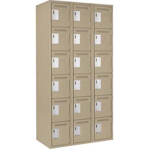 Clean Line Lockerette, 6 -tier, Bank of 3, 36" x 18" x 72", Steel, Beige, Rivet (Assembled) Cintas