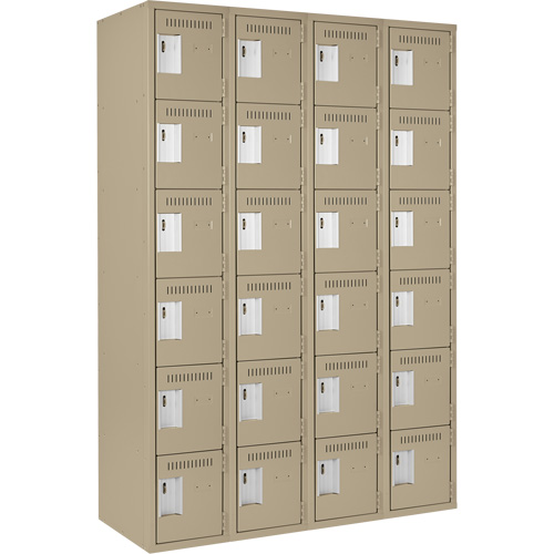Petits casiers Clean Line, 6 niveaux, Bloc de 4, 48" x 18" x 72", Acier, Beige, Rivet (assembl&eacute;) Cintas