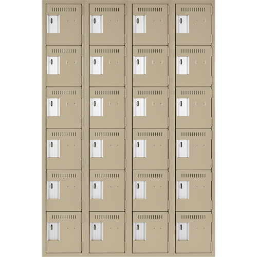 Petits casiers Clean Line, 6 niveaux, Bloc de 4, 48" x 18" x 72", Acier, Beige, Rivet (assembl&eacute;) Cintas