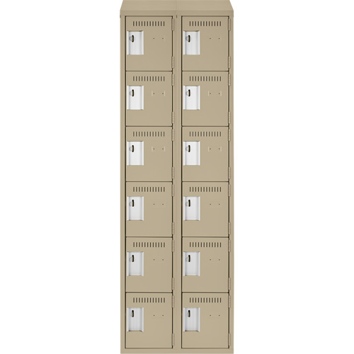 Clean Line Lockerette, 6 -tier, Bank of 2, 24" x 18" x 78", Steel, Beige, Rivet (Assembled) Cintas