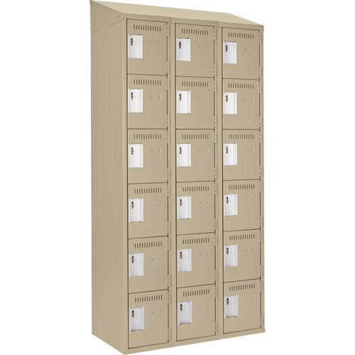 Petits casiers Clean Line, 6 niveaux, Bloc de 3, 36" x 18" x 78", Acier, Beige, Rivet (assembl&eacute;) Cintas