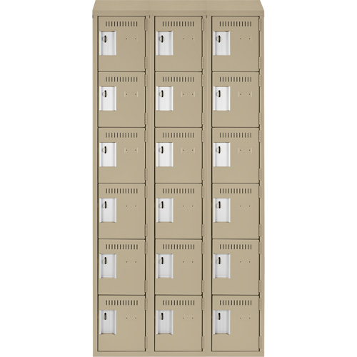 Petits casiers Clean Line, 6 niveaux, Bloc de 3, 36" x 18" x 78", Acier, Beige, Rivet (assembl&eacute;) Cintas