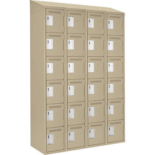 Clean Line Lockerette, 6 -tier, Bank of 4, 48" x 18" x 78", Steel, Beige, Rivet (Assembled) Cintas