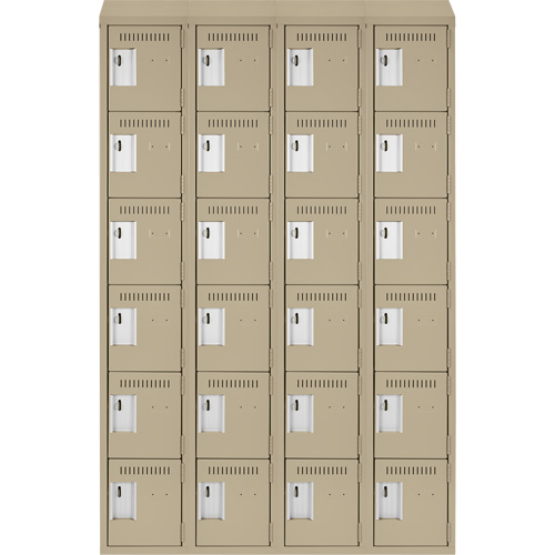 Clean Line Lockerette, 6 -tier, Bank of 4, 48" x 18" x 78", Steel, Beige, Rivet (Assembled) Cintas