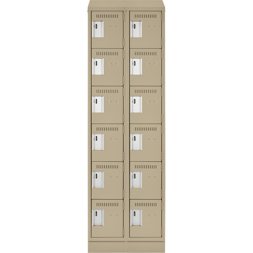 Clean Line Lockerette , 6 -tier, Bank of 2, 24" x 18" x 82", Steel, Beige, Rivet (Assembled) Cintas