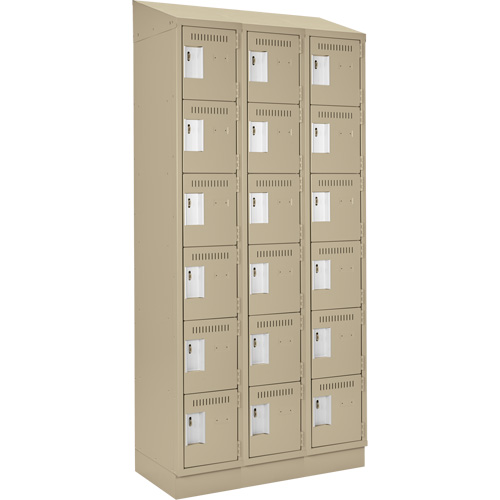 Clean Line Lockerette , 6 -tier, Bank of 3, 36" x 18" x 82", Steel, Beige, Rivet (Assembled) Cintas