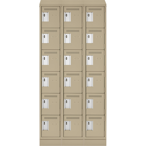 Clean Line Lockerette , 6 -tier, Bank of 3, 36" x 18" x 82", Steel, Beige, Rivet (Assembled) Cintas