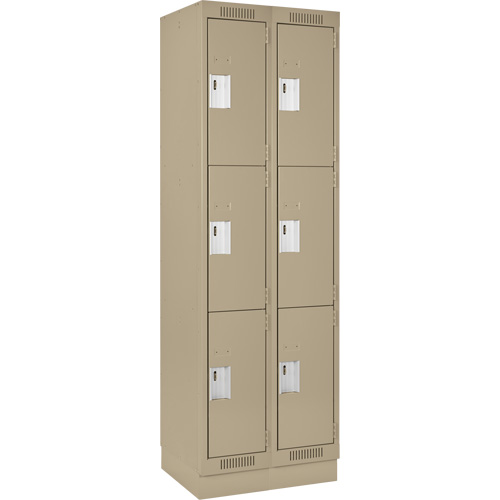 Clean Line Lockers, 3 -tier, Bank of 2, 24" x 18" x 76", Steel, Beige, Rivet (Assembled) Cintas
