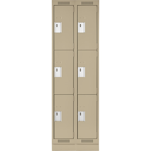 Clean Line Lockers, 3 -tier, Bank of 2, 24" x 18" x 76", Steel, Beige, Rivet (Assembled) Cintas