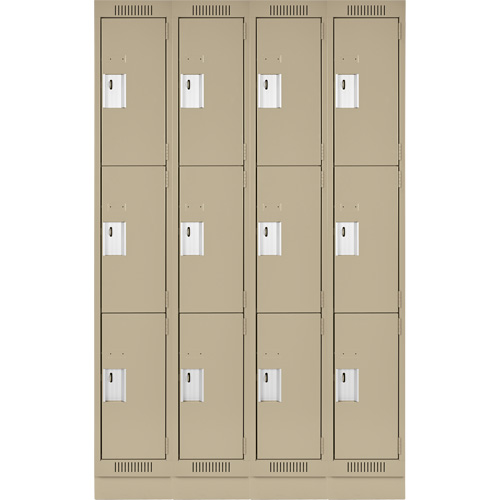Clean Line Lockers, 3 -tier, Bank of 4, 48" x 18" x 76", Steel, Beige, Rivet (Assembled) Cintas