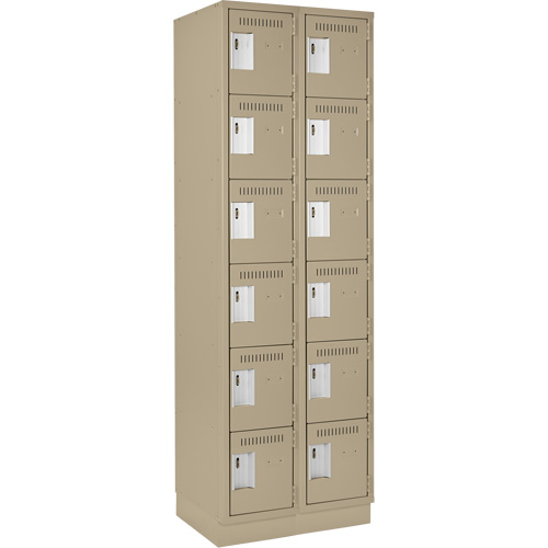Clean Line Lockerette, 6 -tier, Bank of 2, 24" x 18" x 76", Steel, Beige, Rivet (Assembled) Cintas