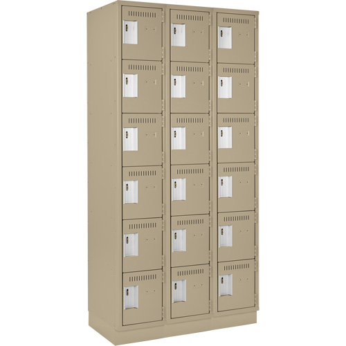 Clean Line Lockerette, 6 -tier, Bank of 3, 36" x 18" x 76", Steel, Beige, Rivet (Assembled) Cintas