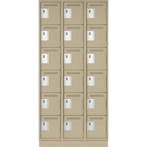 Clean Line Lockerette, 6 -tier, Bank of 3, 36" x 18" x 76", Steel, Beige, Rivet (Assembled) Cintas