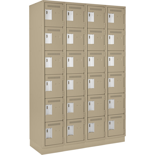 Clean Line Lockerette, 6 -tier, Bank of 4, 48" x 18" x 76", Steel, Beige, Rivet (Assembled) Cintas