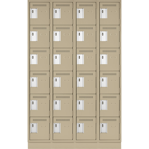 Clean Line Lockerette, 6 -tier, Bank of 4, 48" x 18" x 76", Steel, Beige, Rivet (Assembled) Cintas