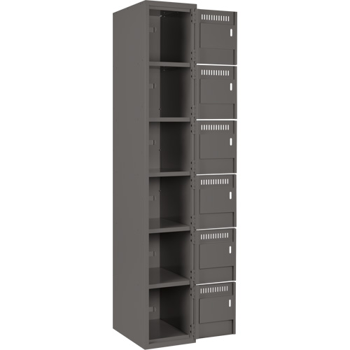 Clean Line Lockerette, 6 -tier, Bank of 4, 48" x 18" x 72", Steel, Charcoal, Rivet (Assembled) Cintas